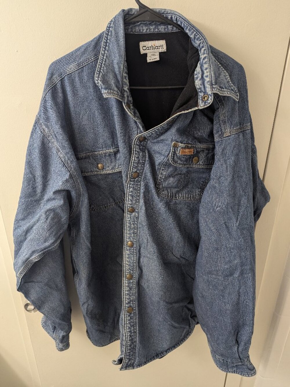 Carhartt Fleece Lined Denim Shirt Jacket 2XL Tall Blue